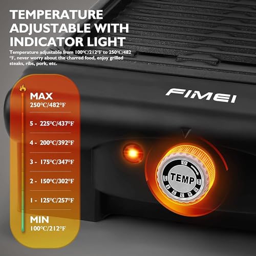 FIMEI Electric Grill 1400W, Non-Stick Electric Smokeless Barbecue Grill with 6 Gear Temperature Adjustment, Easy Clean, Suitable for Outdoor and Indoor barbecue, Family Party BBQ - Image 4