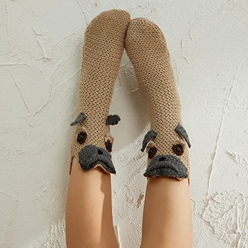 Ursobutegl Funny Animal Socks For Kids Women Knit Crocodile Floor Socks Creative 3D Chameleon Funky Shark Christmas Gifts (Adult-Pug) #TOP2