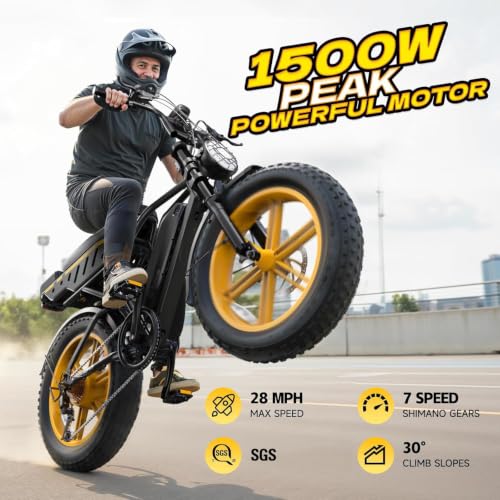 Image of TST Electric Bike for Adults 1500W Peak 20 inch Fat Tire All-Terrain E-Bike 60 Miles Electric Dirt Bike - 48V 15 AH Battery Electric Bicycle