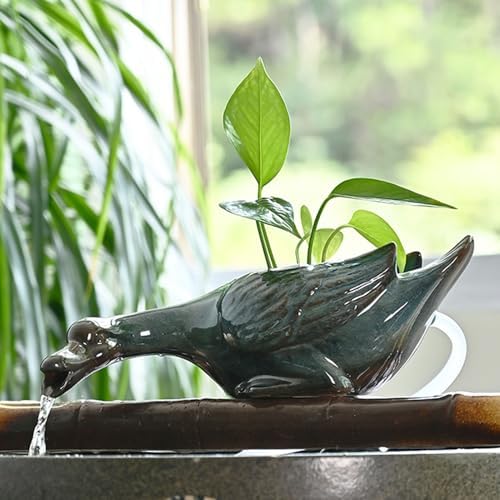 Ceramic Fountain Spitter for Small Ponds, Fish Pond Water Circulation, Decorative Waterfall Animal Statue, Garden Landscape Ornament (23.5x10.2x8.5cm/9.3x4x3.3in)
