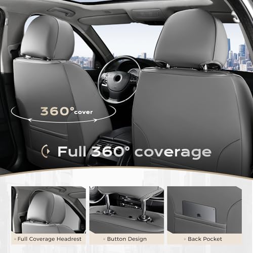 Image of Coverado Car Seat Covers for Front Seat, Leather Seat Cover for Cars, Waterproof Seat Cover with Lumbar Support, Universal Car Seat Protector, Driver Seat Cushion Universal for Most Vehicles (Gray)
