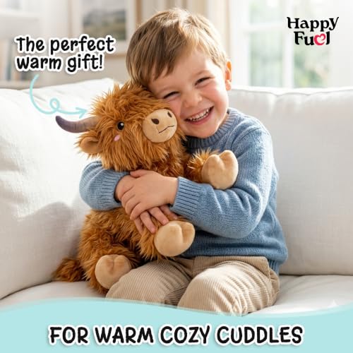 Image of Highland Cow Microwavable Stuffed Animal - 1.5 lb Unscented Heating Pad Plush, Soft Cozy Cute Cow Toy for Relaxation and Comfort, Gift for Women, Girls, Adults & Kids by Happy Fuel