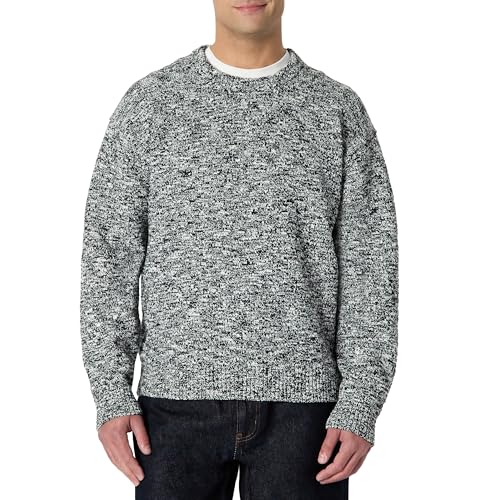 Amazon Essentials Men's Relaxed-Fit Multi-Color Heavyweight Crewneck Pullover Sweater, Black Marl,...