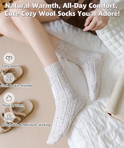 Image of IIG Cute Warm Wool Socks for Women Super Cozy Thick Crew Winter Socks Gifts, 5 Pairs