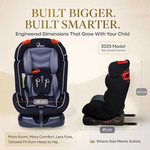 Image of Convertible Isofix Baby Car Seat 0-7 Years | Rearward Facing (Seat Belt) & Forward Facing (ISOFIX) | 3 Recline Positions | ECE R44 /04 Certified | Black & Grey