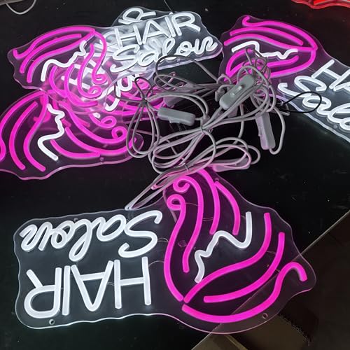 Image of Hair Salon Neon Sign for Wall Decor, LED Neon Signs Lights, Pink Salon Hair Tech Decor Neon Signs for Barber Shop, Beauty Salon Studio Beauty Room Business Sign