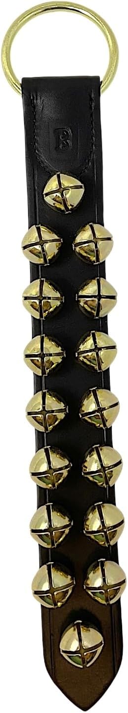 Black Leather Strap with 16 Bells Sleigh Bell Door Hanger 16 in Made in USA