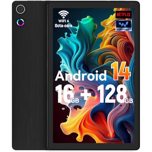 Ainmel Android 14 Tablet - 10,4 Pollici Octa-Core,16GB+128GB/TF 1TB, Widevine L1, 8MP+5MP, BT5.0, WiFi 6, Face Unlock Tablet PC (Nero)