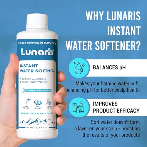 Image of Lunaris Water Softner | Instant Hard Water Softening Agent | Reduces Hair Fall & Skin Itching | Disables Hardness of Calcium & Magnesium | Maintains pH Level | Non Toxic | Hair & Skin Friendly | 400ml