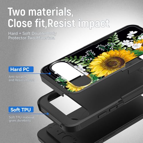 Vobber for Pixel 9/Pixel 9 Pro Case,Heavy Duty Dual Layer Hybrid Hard PC Soft Rubber Shockproof Protective Rugged Bumper Case for Google Pixel 9/Pixel 9 Pro 2024,Sunflowers Floral Patterns - image 2