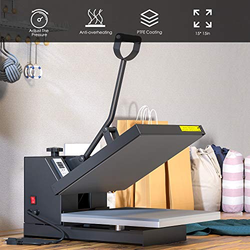 Powerpress Industrial-Quality Digital Sublimation Heat Press Machine For T Shirt, 15X15 Inch, Black #TOP2