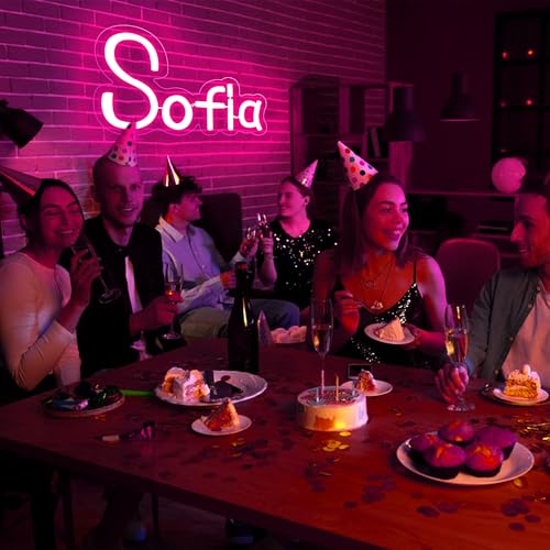 Image of Sofia Name Neon Sign for Wall Decor,LED Sofia Name Neon Light for Kids Bedroom,Birthday Party Decor,Neon Sign Sofia for Wall Decor,Sofia Birthday Decor for Girl,Size 9 * 5.9 inch(JTLD012-08)