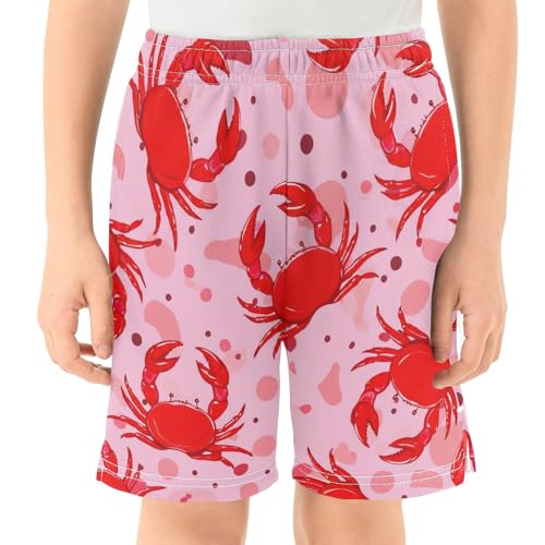 Vibrant Red Crabs Athletic Shorts with Zipper Pockets, Youth Boys Athletic Running Shorts for Summer2