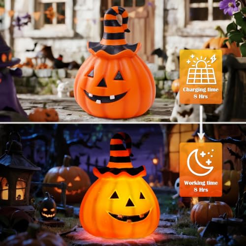 Halloween Pumpkin Outdoor Solar Light, Jack O Lantern with Witch Hat - image 4