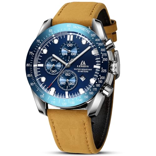 LN LENQIN Mens Watches Leather Watch Analog Quartz Watch for Men Luminous Luxury Fashion Business Casual 30M Waterproof Men’s Wrist Watches with Date