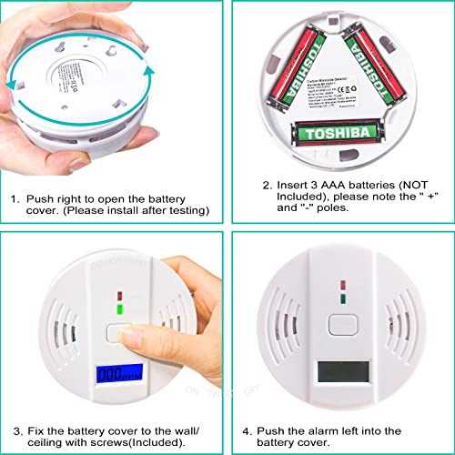 Carbon Monoxide Detector, Replaceable Battery-Operated Carbon Monoxide Alarm Detectors With Digital Display & Led Lights. Co Alarm Applicable To Home, Warehouse #TOP4