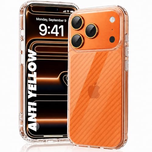 Image of DIZORO Crystal Clear Compatible with iPhone 17 Pro Max Case with Anti-Yellow Shockproof Transparent Cover with Carbon Fiber Design