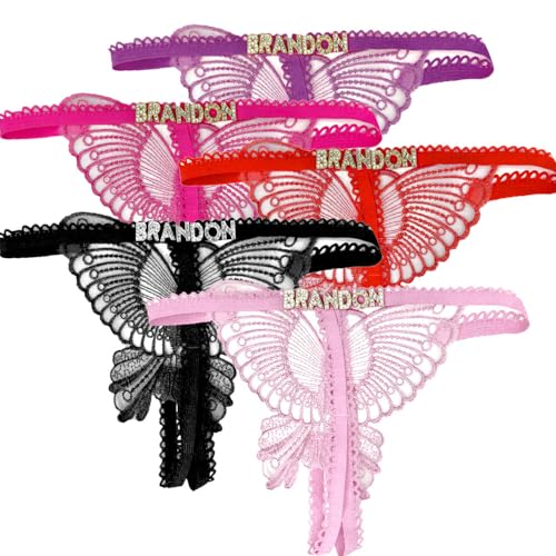 gorgieousy String personnalisé avec nom pour femme, string en dentelle sexy personnalisé culotte papillon personnalisée sous-vêtements cystal lettre nom culotte noire, noir, taille unique