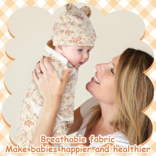 Image of Ramede 6 Pack Swaddle Blanket with Hats for Baby Girl Boy 100% Cotton Swaddles 0-3 Months, Adjustable Breathable Skin Friendly Receiving Blanket Wrap, Essential for Newborns(Boho,Multicolor)