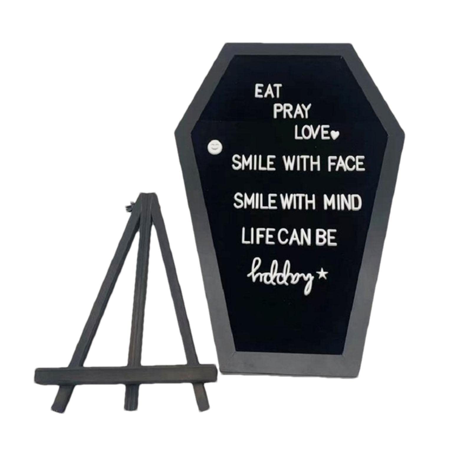 Voiakiu Message Board Felt Letter Board - Black Felt Coffin Letter Board Gothic Decor With Letters,Spooky Halloween Decor Letterboard For Tabletop Wall