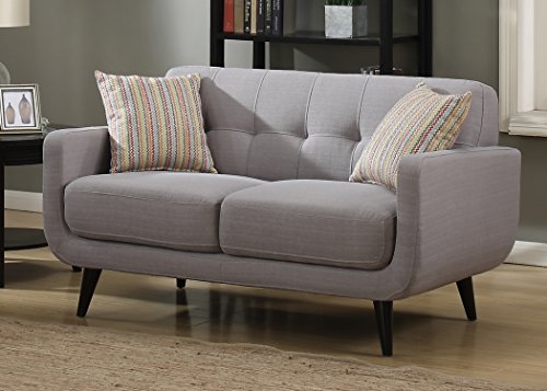 Ac Pacific Crystal Collection Upholstered Gray Mid-Century 2-Piece Living Room Set With Tufted Sofa And Loveseat And 4 Accent Pillows, Gray #TOP3