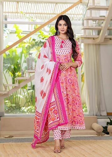Image of Pistaa's Women Cotton Anarkali Flair Suit Set
