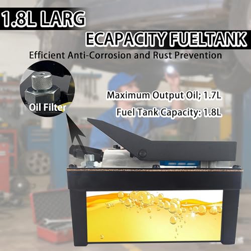 Image of Air Hydraulic Pump 0.45 Gal 10,000 PSI Reservoir NPT 3 /8 inch Oil Outlet, NPT 1 /4 inch Inlet, Air Hydraulic Foot Pump Made of Aluminum with 6.6ft Hydraulic Hose and 4.1ft Pneumatic Hose, Black
