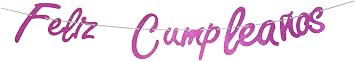 Glitter Purple Feliz Cumpleanos Banner,Spanish Birthday Bunting Banner for Fiesta Mexican Themed Birthday Party Decorations