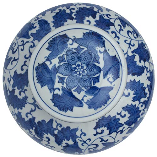Oriental Furniture 10" Floral Blue & White Porcelain Ginger Jar #TOP3