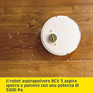 Kärcher RCV 5 Robot Aspirapolvere Lavapavimenti - Controllo tramite app, Navigazione laser e IA, Mappatura precisa, stanze e ostacoli, 5000 Pa, Autonomia 120 min, Adatto a tutti i pavimenti e tappeti