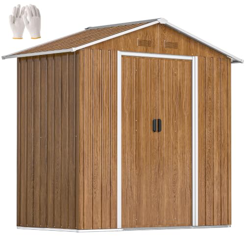 Image of Outsunny 6.5 x 3.5ft Metal Garden Shed, Garden Storage Shed, Dark Brown | Tool Storage, Apex Roof, Galvanised, Waterproof, 4 Air Vents, Double Sliding Doors, Outdoor, Garden, Patio