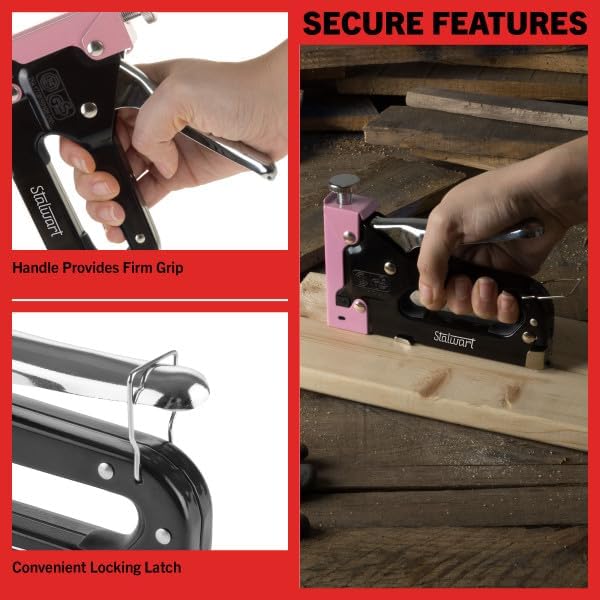 Miniatura 6 de Stalwart - Grapadora ligera para tejidos, manualidades, cartón y tablones de anuncios, 600 grapas y estuche de transporte incluidos (rosa)