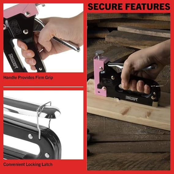 Light Duty Staple Gun - Fabric Stapler Gun for Crafts, Cardboard, Bulletin Boards or Classroom with 600 Standard 4-14mm Staples - Pink Stapler with Staples and Plastic Carrying Case by Stalwart