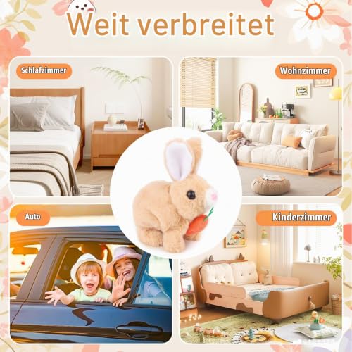 Byffoer Hüpfendes Kaninchen, Interaktives Elektronisches Haustier Plüschhasenspielzeug mit Geräuschen Bewegungen Wackeln Hasen Kuscheltiere Osterhase Plüschtier