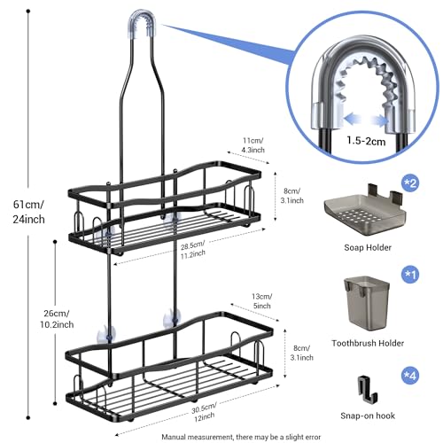 Aitatty Hanging Shower Caddy Bathroom Organizer: Rustproof Shower Shelf Racks Over Shower Head - No Drilling Inside Bath Shower Rack Shelves Over Showerhead for Shampoo with Soap Holder Black by Aitatty - Image 6