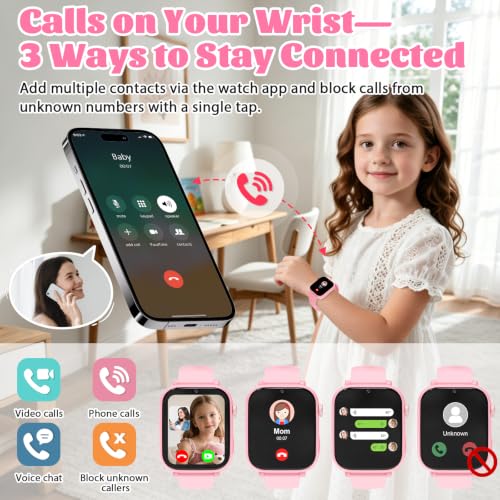Image of 4G Kids Smart Watch for Boys Girls with GPS Tracker, SOS, Two Way Call Video Calling Voice Chat,School Mode, Alarm Clock,Safe Zones,Pedometer,Stopwatch,Games Children Smartwatch for 4-12 (4G Pink)