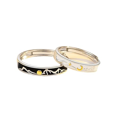 W WEILIRIAN Sun and Moon Couple Ring Set Adjustable Rings Black White Couple Rings Love Token Open Rings Sun and Moon Finger Ring Love Token Open