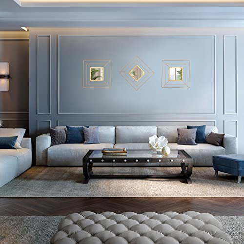 4 Set Square Gold Mirrors For Wall Metal Mirrors For Home Décor Decorative Mirrors Hanging Horizontal Or Vertical (4 Set Square Wires, 4) #TOP1