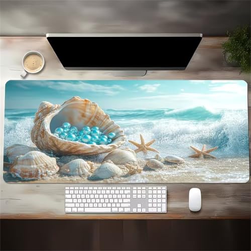 Alfombrilla mouse pad 800x300x2mm con base de goma antideslizante y estampado lavable de conchas