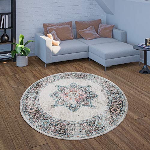 Paco Home In- & Outdoor-Teppich Für Balkon Terrasse, Kurzflor Mit Orient-Design In Beige, Grösse:Ø 160 cm Rund – Bild 3