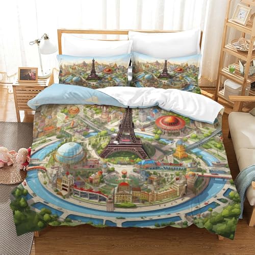 Juego de funda nórdica Torre Eiffel con estampado digital nítido microfibra de lujo 3