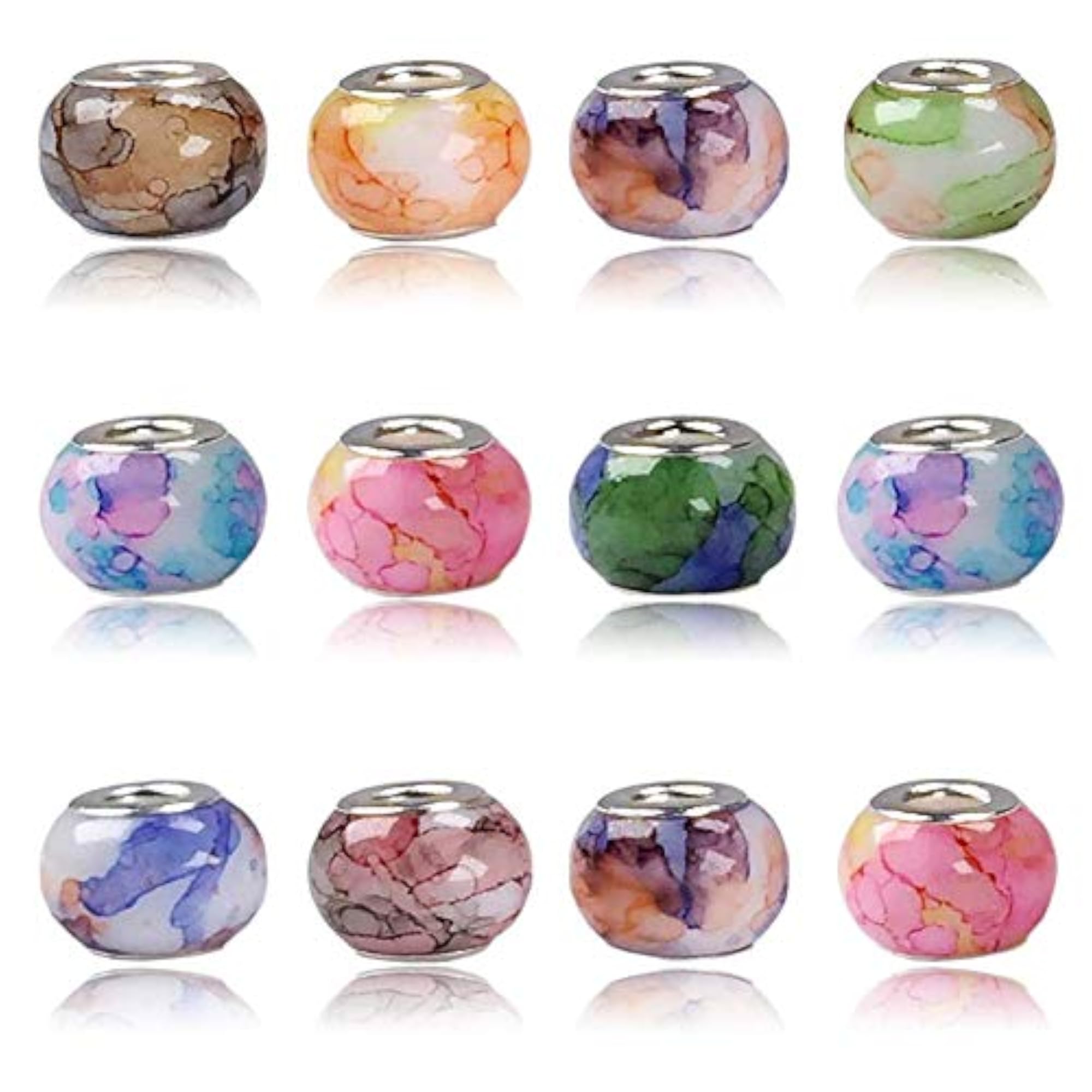 100Pcs Murano Large Hole Glass Beads Mix Color