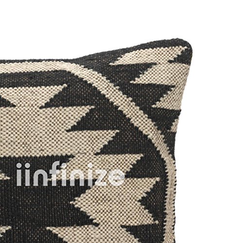 Iinfinize IIN-CC-92 Traditional Wool Jute Pillow Kilim Cushion Cover Handwoven Pillow Case Chair Pad Outdoor Rug Cushion Case Decorative Bedding Pillow 18X18 Inch thumb #2