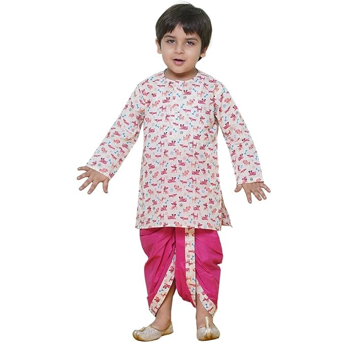 Image of AJ DEZINES Kids Ethnic Wear Pure Cotton Dhoti Kurta Set For Boys