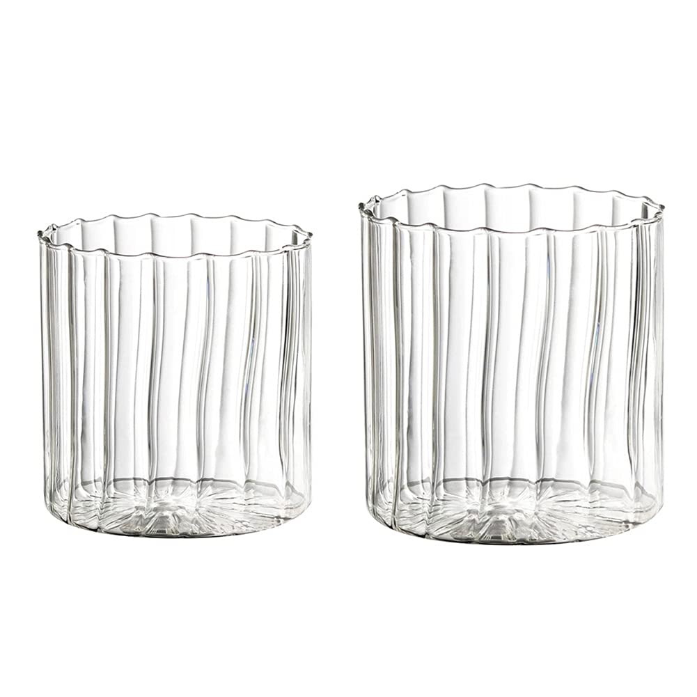 2 Pcs Striped Whiskey Glass Renococo 9 12 Oz Clear Highball Glasses Vertical Striped Clear Glass Cups Heat-resistant