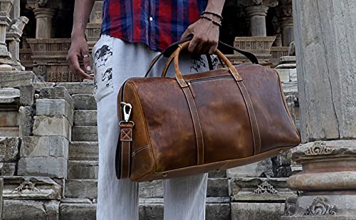 Komalc Leather Duffel Bags For Men And Women Full Grain Leather Travel Overnight Weekend Leather Bags Sports Gym Duffel For Men (20 Inch) #TOP5
