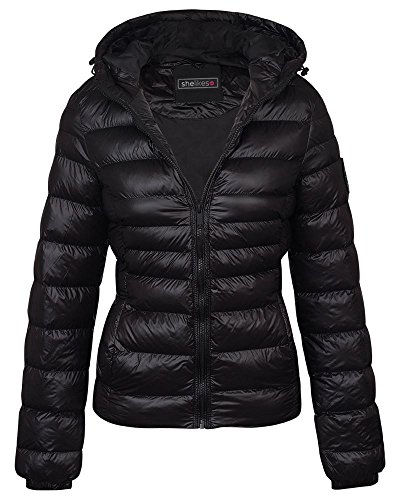 shelikes Womens Winter Jacket Ladies Padded Quilted Coat Glossy Puffer Hooded Warm Jackets