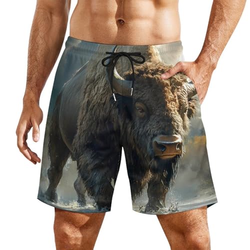 Buffalo Mens Swim Trunks with Quick-Drying Lining Beach Shorts for Outdoor Sports