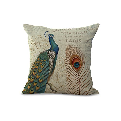 Housses de coussin 45 x 45 cm motif paon, style rétro, gris beige, en coton et lin, pour canapé, magasin, bar, club, voiture, panier de chat et de chien, décoration de lit, MY-A1090-01 Cover