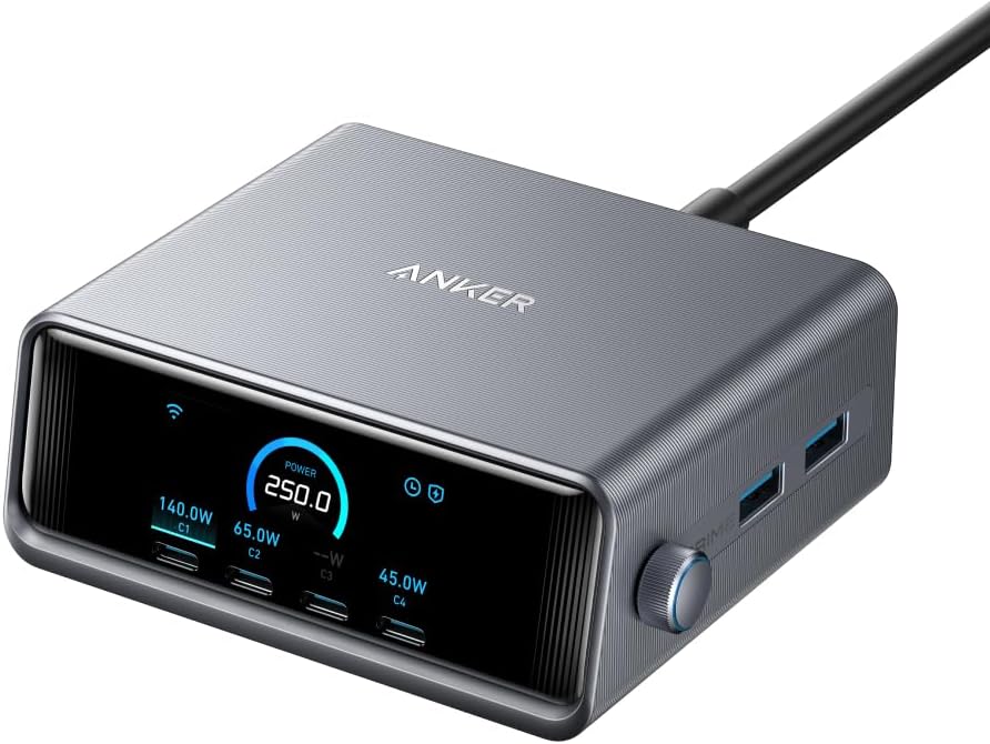 Anker Prime Charger (250W, 6 Ports, GaN) (USB PD 充電器 USB-A & USB-C) iPad iPhone 17シリーズ MacBook Android スマートフォン ノートPC 各種 その他機器対応